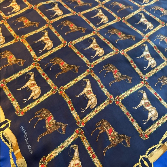 Pierre Balmain Blue and Gold Horse Motif Scarf